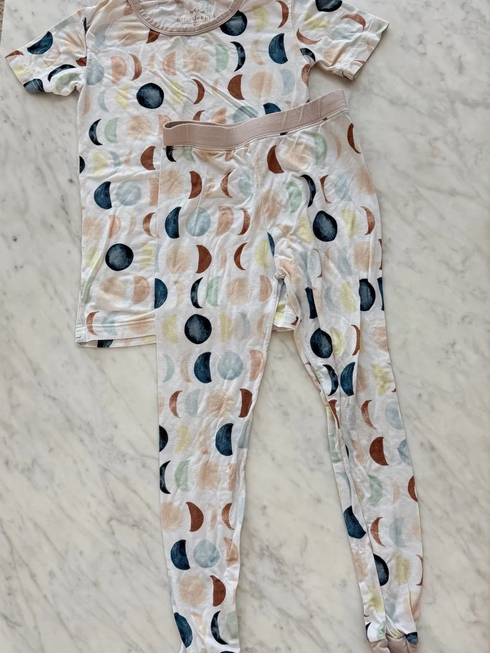 Little Sleepies White Pajama Set with Multicolor Moon Print